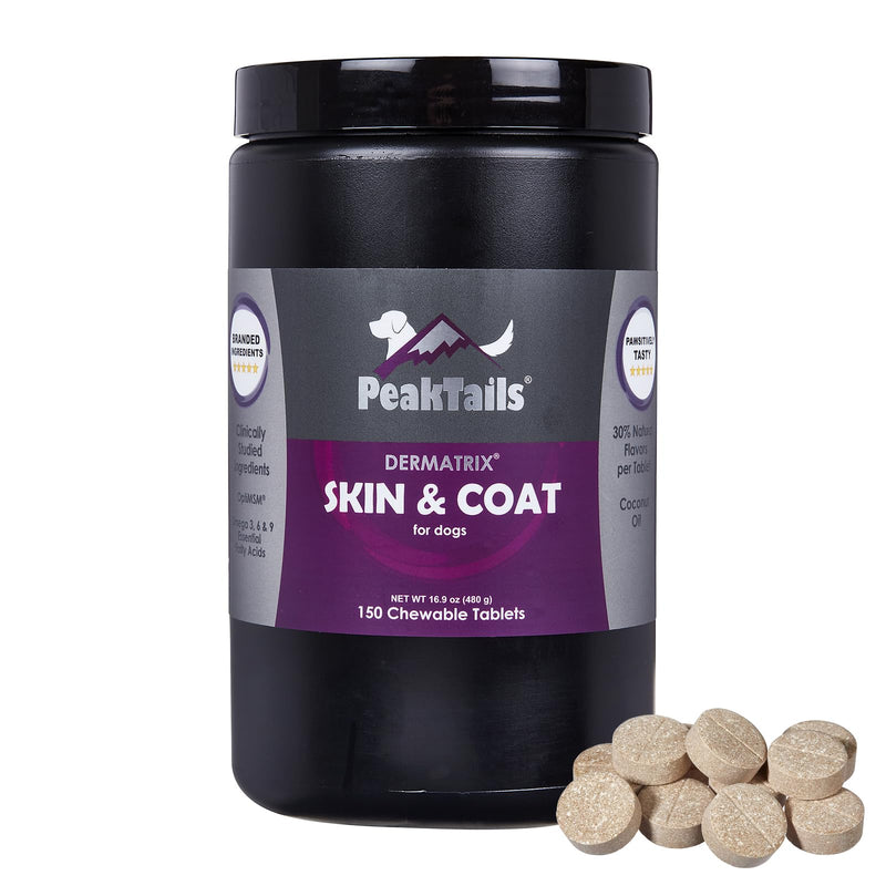 PeakTails Dermatrix, 150 Count Tablets for Dogs, Supports Healthy Skin, Shiny & Reduce Excessive Shedding, Contains MSM, Fish Oil & Omega 3 & 6 Essential Fatty Acids - PawsPlanet Australia