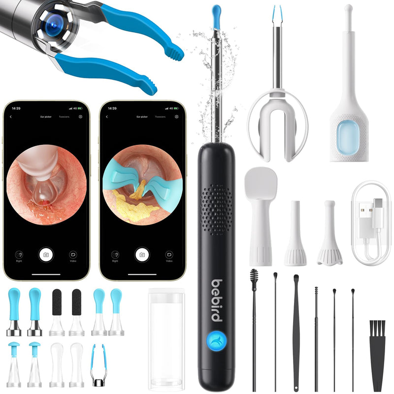 BEBIRD R1 Ultra Ear Wax Removal, Ear Cleaner with Camera Ear Scope, Wax Remove Ear Pick with Ear Otoscope Tweezers, Visual Dropper Cleaning Kit, Ear/Nose/Throat Examination Tool for Family Black - BeesActive Australia