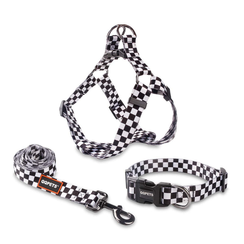 Dog Harness Collar Leash Set - No Pull Pet Adjustable Back Clip Halter Basic Collar Heavy Duty 5FT Anti-Twist Leash for Extra Small Puppy Medium Large Breed Training Running (Checkered, S) Checkered - BeesActive Australia