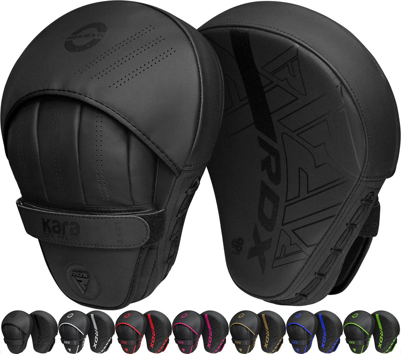 RDX Boxing Pads Curved Focus Mitts, Maya Hide Leather Kara Hook and jab Training Pads, Adjustable Strap Ventilated, MMA Muay Thai Kickboxing Coaching Martial Arts Punching Hand Target Strike Shield Black