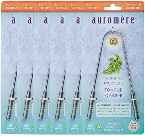 Auromere Stainless Steel Tongue Scraper, Cleaner for Bad Breath - 6 Pack