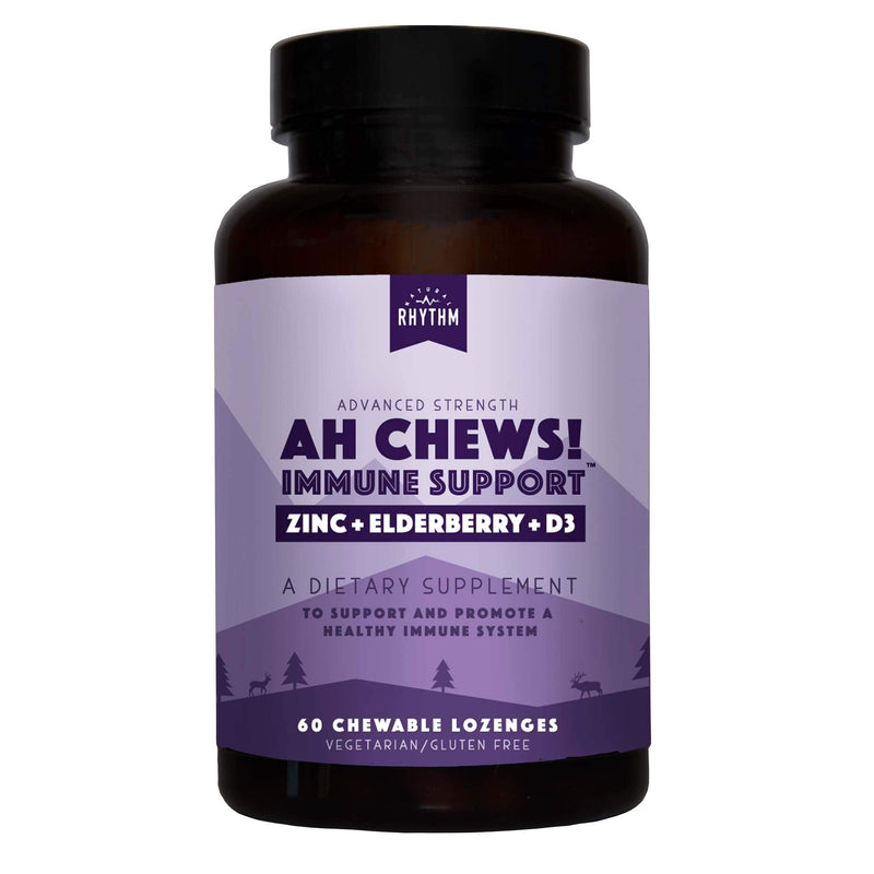 Natural Rhythm Ah Chews! Immune Booster Lozenges for Kids and Adults, No Added Sugar, with Elderberry, Zinc & Vitamin D3, 60 Capsules