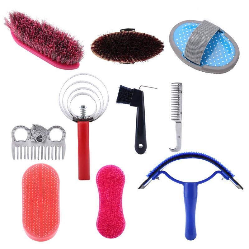 Zerodis Horse Grooming Care Kit, 10Pcs Equestrain Brush Curry Comb Horse Cleaning Tool Set Horse Riding Equipment for Beginners - BeesActive Australia