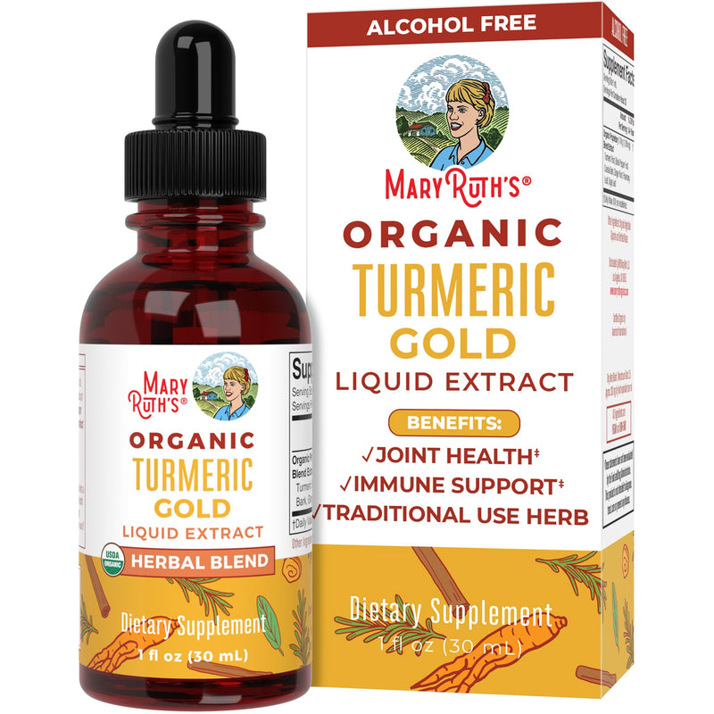 MaryRuth Organics USDA Organic Turmeric Gold Liquid Drops | Liquid Herbal Blend | Turmeric Curcumin, Black Pepper, Cassia Cinnamon Bark, Ginger Root | Immune Support | Non-GMO, Vegan, 1oz - BeesActive Australia