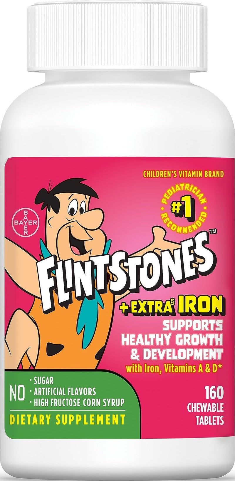 Flintstones Vitamins Chewable Kids Multivitamin with + Extra Iron for Toddler & Kid with Vitamin C, D, Vitamin B12, 160 Count (Packaging Will Vary) 160 Count (Pack of 1)