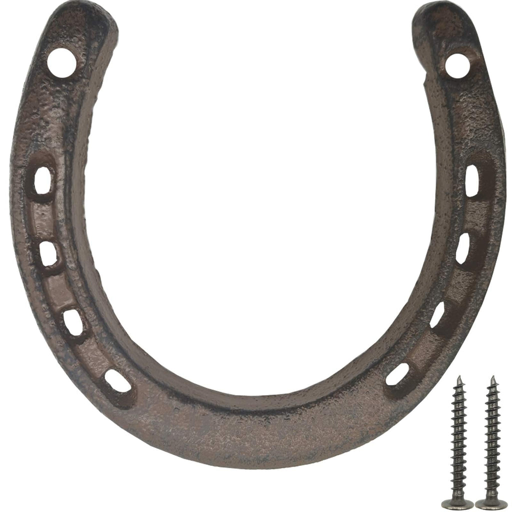 TIHOOD Cast Iron Horseshoe Wall Decor, Medium Horseshoe Durable Cast Iron 5 Holes On Each Side for Indoor Or Outdoor