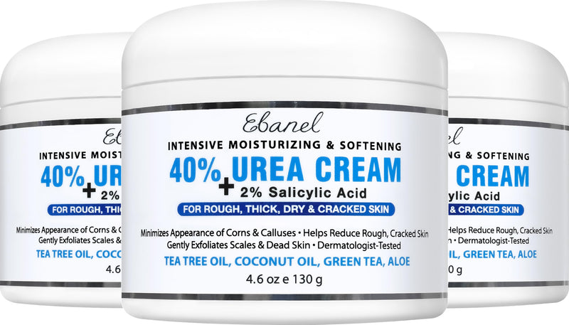 Ebanel Urea Cream 40% plus Salicylic Acid 2%, Foot Cream for Dry Cracked Heels Feet Knees Elbows Hands, Foot Dead Skin Cuticle Callus Remover Toenail Softener, Keratolytic Skin Barrier Repair, 3-Pack 4.6 Ounce (Pack of 3)