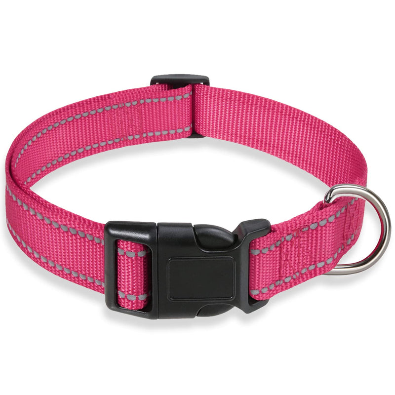 Reflective Dog Collar with Buckle Adjustable Safety Nylon Collars for Small Medium Large Dogs, Pink S Hotpink Small :Width 5/8",Neck 10-14" - BeesActive Australia