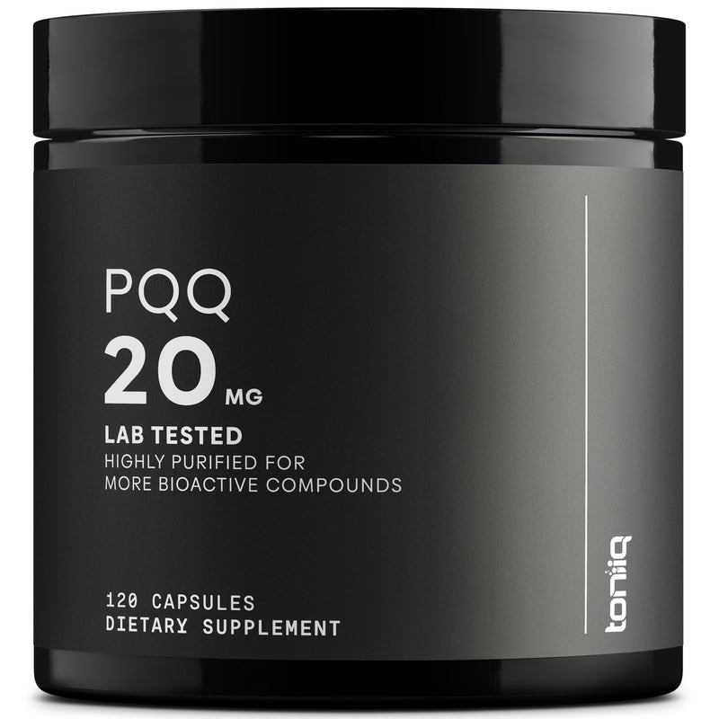 Toniiq 99%+ 20mg Supplement – Ultra High Purity PQQ 20mg | Concentrated Formula - PQQ 20 mg 120 Capsules - Pyrroloquinoline Quinone Supplement - 1 Capsule Serving - Vegetarian Capsules