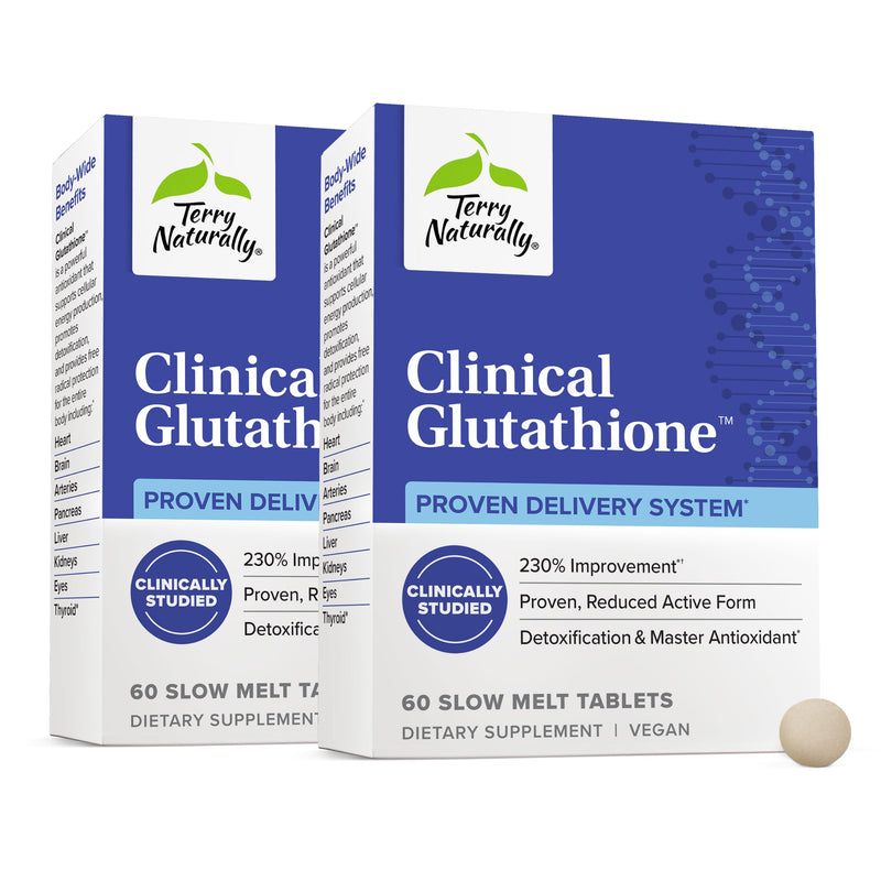 Terry Naturally Clinical Glutathione - Antioxidant & Liver - 60 Count | Cellular Antioxidant Defense and Detoxification Support. 60 tablets, Pack of 2. 60 Count (Pack of 2)