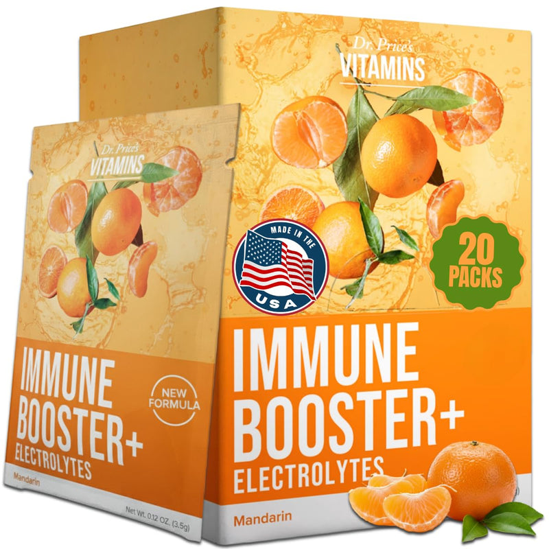 Dr. Price's Vitamins Immune Support Vitamin C Powder, Zinc, Mandarin, 20pk | Immune Booster Electrolyte Mix, Vitamin D3, Vitamin C 1000mg, Sugar Free Hydration, Made in USA, Doctor-Formulated Supplement 2.5 Ounce (Pack of 1)