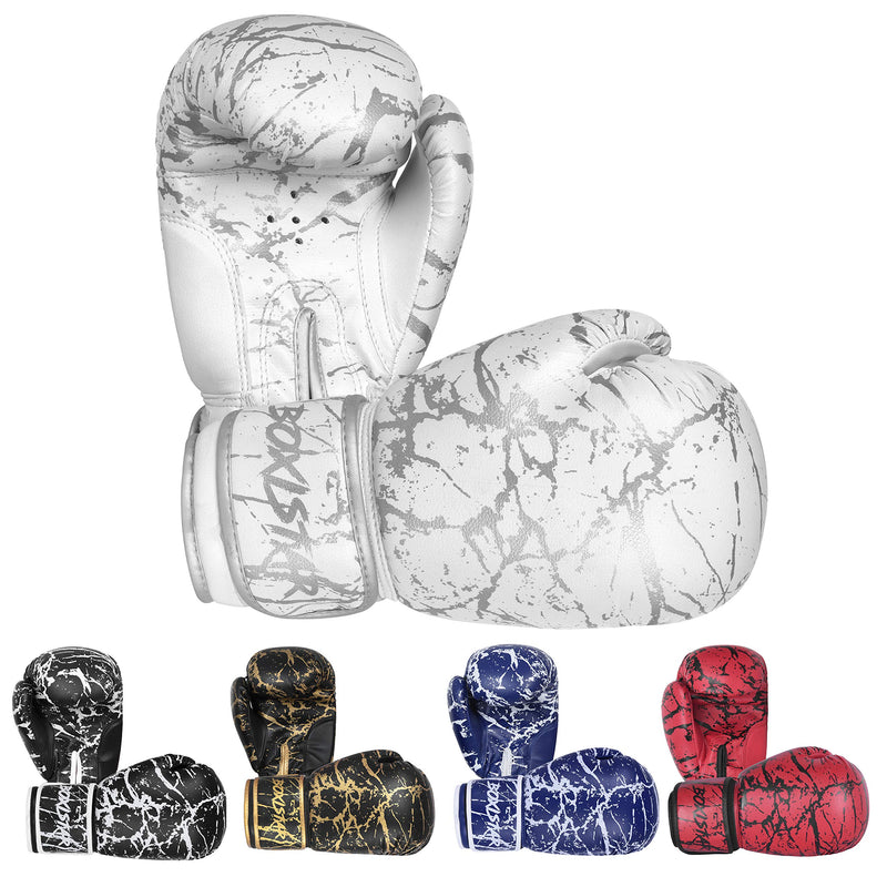 Boxistar Boxing Gloves - Men's & Women's, 8 oz to 16 oz with Optimal Padding White/Metallic Silver