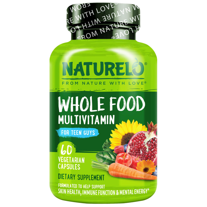 NATURELO Teen Multivitamin - Whole Food Multivitamin for Teenage Boys - Minerals Supplement for Active Kids - with Plant Extracts - Non-GMO - Vegan & Vegetarian - 60 Capsules Unflavored 60 Count (Pack of 1)