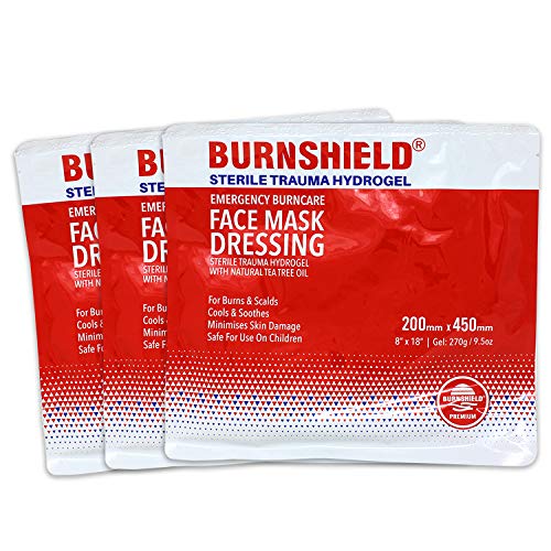 Burnshield Sterile Emergency Burn Face Mask Hydrogel Foil Sealed Foam Cell Dressing Covering 8"x 18" (200mm x 450mm) - 3 Pack