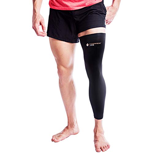 Copper Joe Full Leg Compression Sleeve - Ultimate Copper Infused, Support for Knee, Thigh, Calf, Arthritis, Running and Basketball. Single Leg Pant For Men & Women (Large) Black Large (Pack of 1)