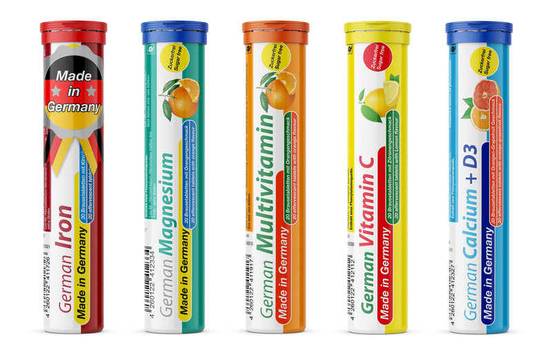T&D German Vitamin, Minerals - 100 Vegan/Vegetarian Drink Effervescent Tablets - Mixed Fruit Flavor Box - Made in Germany | Boost energy & immunity with fast-dissolve vegan tablets, enriched for complete daily nutrition and vibrant health support.