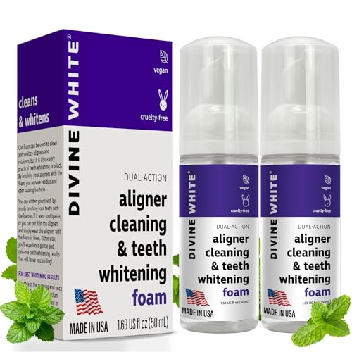 Dual-Action Stain Removal Aligner/Retainer Cleaner and Teeth Whitening Foam- Hydrogen Peroxide-Good for Invisalign, ClearCorrect, SmileDirectClub, Byte -Oral Care-Foam Toothpaste, 2-Pack 2 Pack