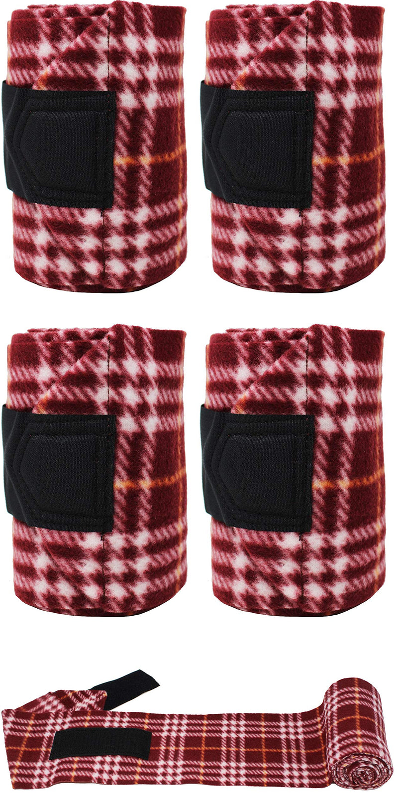 CHALLENGER 10ft Long Horse Tack Grooming Leg set of 4 Polo Wrap Soft Fleece 95EE Red Plaid - BeesActive Australia