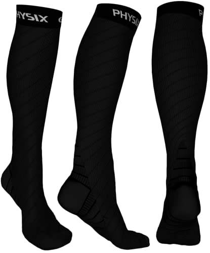 Physix Gear Compression Socks 20-30 mmHg - Men & Women - Running, Nurses, Shin Splints, Flight, Travel Black S/M