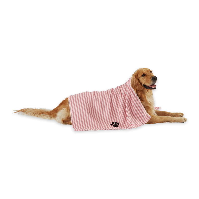 Bone Dry Pet Grooming Towel Collection Absorbent Microfiber X-Large, 41x23.5", Striped Rose - BeesActive Australia
