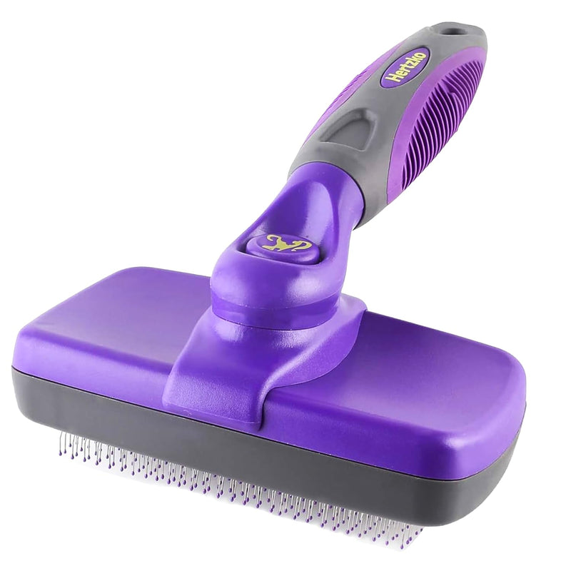 Hertzko Dog Brush - Self-Cleaning Slicker Brush for Dogs and Cats - Gently Removes Loose Hair, Tangles, and Dirt - Regular Size Grooming Brush for Sensitive Skin, Suitable for Long or Short Coats Standard Brush - BeesActive Australia
