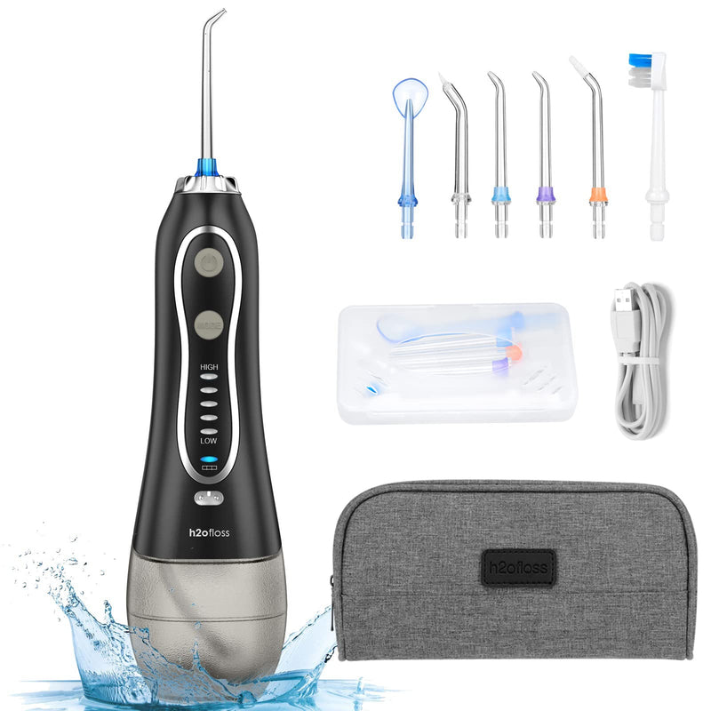 H2ofloss Water Flosser Portable Dental Oral Irrigator with 5 Modes, 6 Replaceable Jet Tips, Rechargeable Waterproof Teeth Cleaner for Home and Travel -300ml Detachable Reservoir - BeesActive Australia