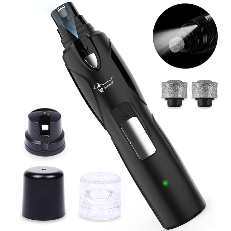 Pet Nail Grinder with LED Light & 2 Grinding Heads, 2-Speed Low Noise & More Powerful Dog Nail Grinder, Pet Nail Trimmer File, Painless Paw Claw Care, Quiet Toenail Grooming Tool for L/M/S Dogs/Cats Black (with LED Light) - BeesActive Australia