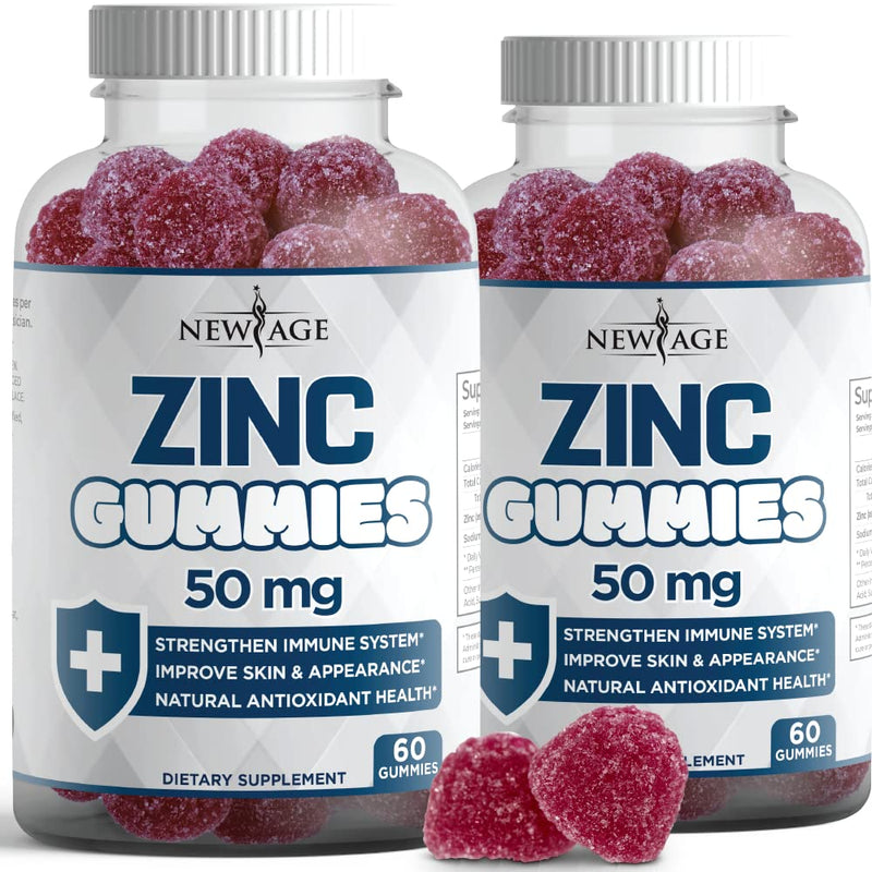 Zinc Gummies - 2 Pack - 50mg High Immune Booster Zinc Supplement, Immune Defense, Powerful Natural Antioxidant, Non-GMO - by New Age, 120 Count 60 Count (Pack of 2) - BeesActive Australia