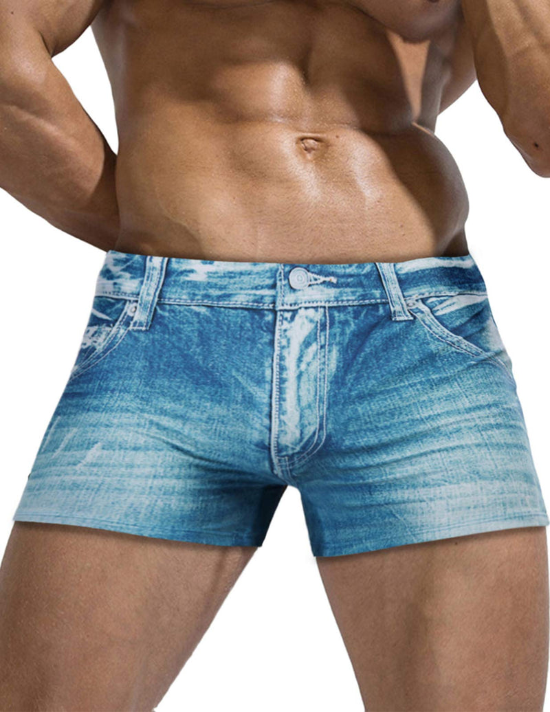 PJ PAUL JONES Men's Swim Trunks Denim Print Beach Swimwear Swimsuit Bikini Briefs XX-Large Light Blue - BeesActive Australia