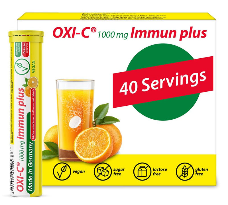 T&D Oxi C 1000 mg Vitamin C - 40 Vegan Drink Effervescent Tablets - Orange Flavor - Made in Germany | Boost immunity fast with potent antioxidants in refreshing, easy-dissolve, vegan-friendly orange effervescent tablets! Vitamin C 1000 mg 40 Servings