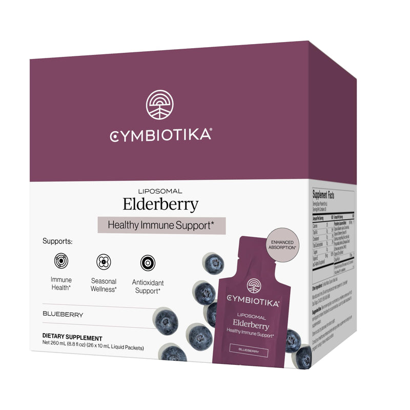 CYMBIOTIKA Liposomal Elderberry with Vitamin E for Immune Support | Organic elderberry with vitamin E for antioxidant & immune support. Liposomal absorption. Vegan, gluten free. 26 packets.