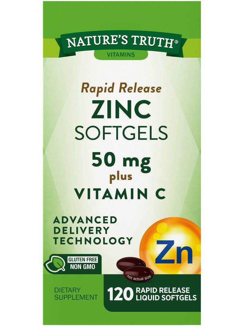 Nature's Truth Zinc with Vitamin C | 50mg | 120 Softgels | Non-GMO & Gluten Free Supplement - BeesActive Australia