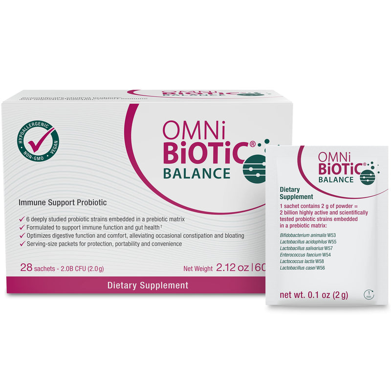 OMNi BiOTiC Balance Probiotic Immune Support - Bifidobacterium & Lactobacillus - Hypoallergenic - Immune Booster Supplement for Men and Women - Non-GMO (28 Daily Packets)