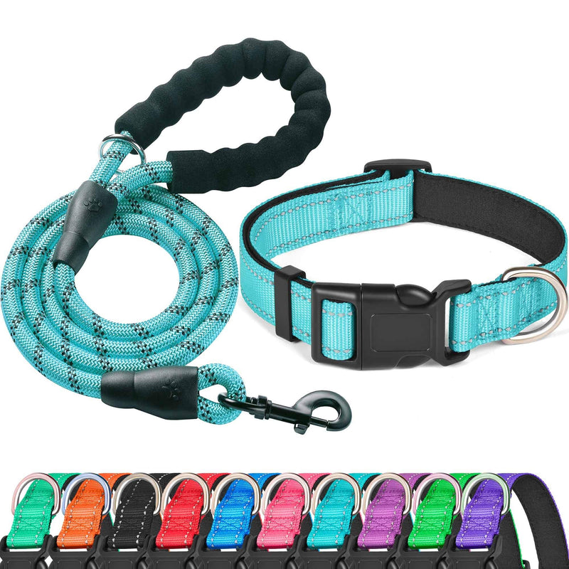 Reflective Dog Collar Padded with Soft Neoprene Breathable Adjustable Nylon Dog Collars for Small Medium Large Dogs (Medium (Pack of 1), Blue Collar+Leash) Medium (Pack of 1) - BeesActive Australia