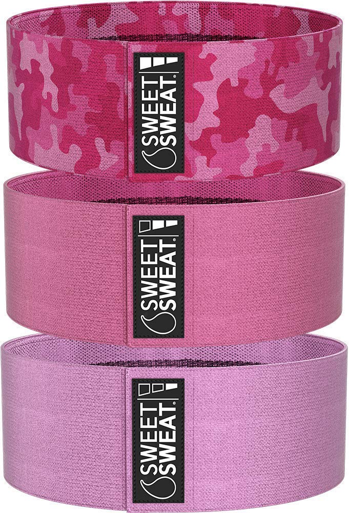 Sweet Sweat Hip Bands with 3 Levels of Resistance | Non-Slip Fabric Booty Bands for Squats & Lunges | Includes Free Mesh Carrying Bag Pink Hip Bands - BeesActive Australia