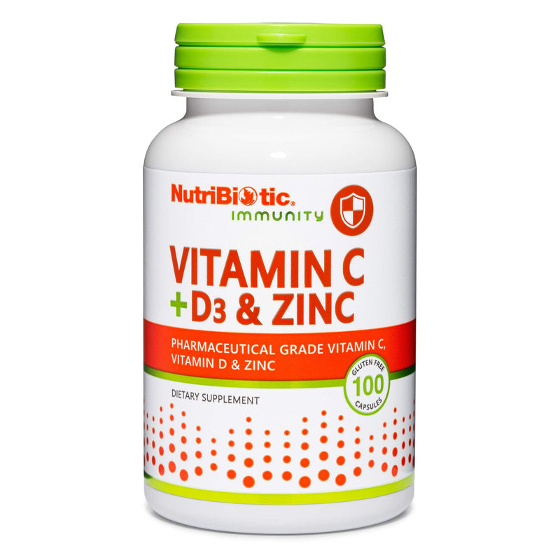 NutriBiotic – Vitamin C + Vitamin D3 & Zinc, 100 Capsules | Potent, Comprehensive Immune Support | Essential & Antioxidant Daily Supplement | Gluten & GMO Free 100 Count (Pack of 1)