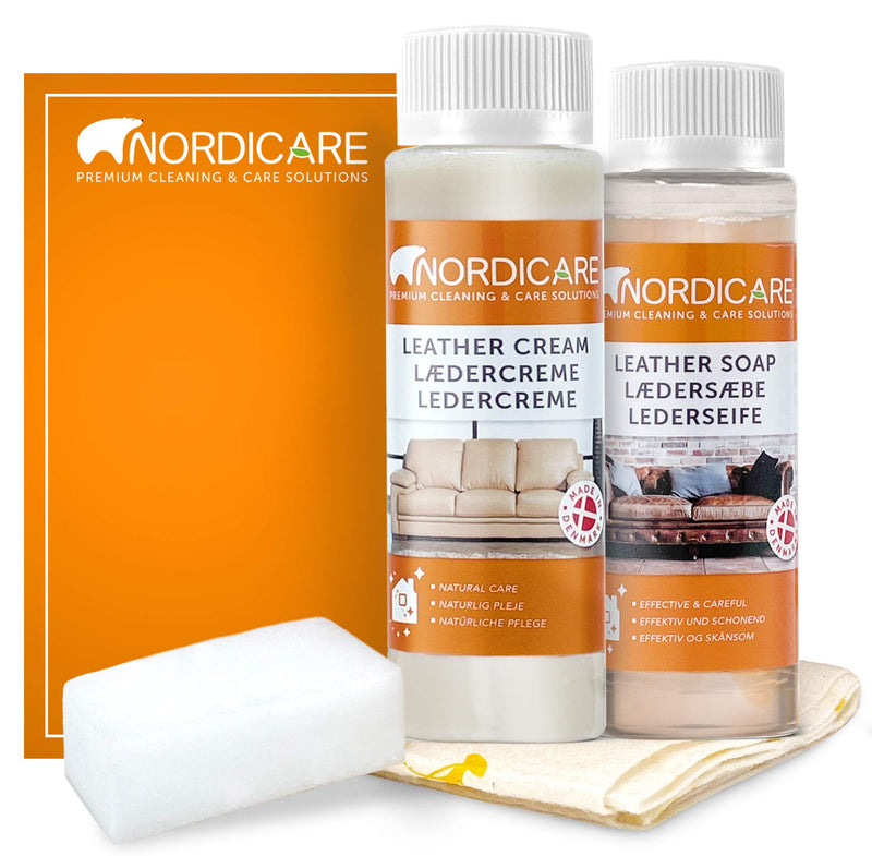 Nordicare Leather Cleaner Care Kit for Sofas, Cars, Furniture - Leather Cleaner for Sofas - Car Leather Cleaner, Leather Cleaner for Car Seats - with UV Protection - Made in Denmark 3.38 oz - BeesActive Australia