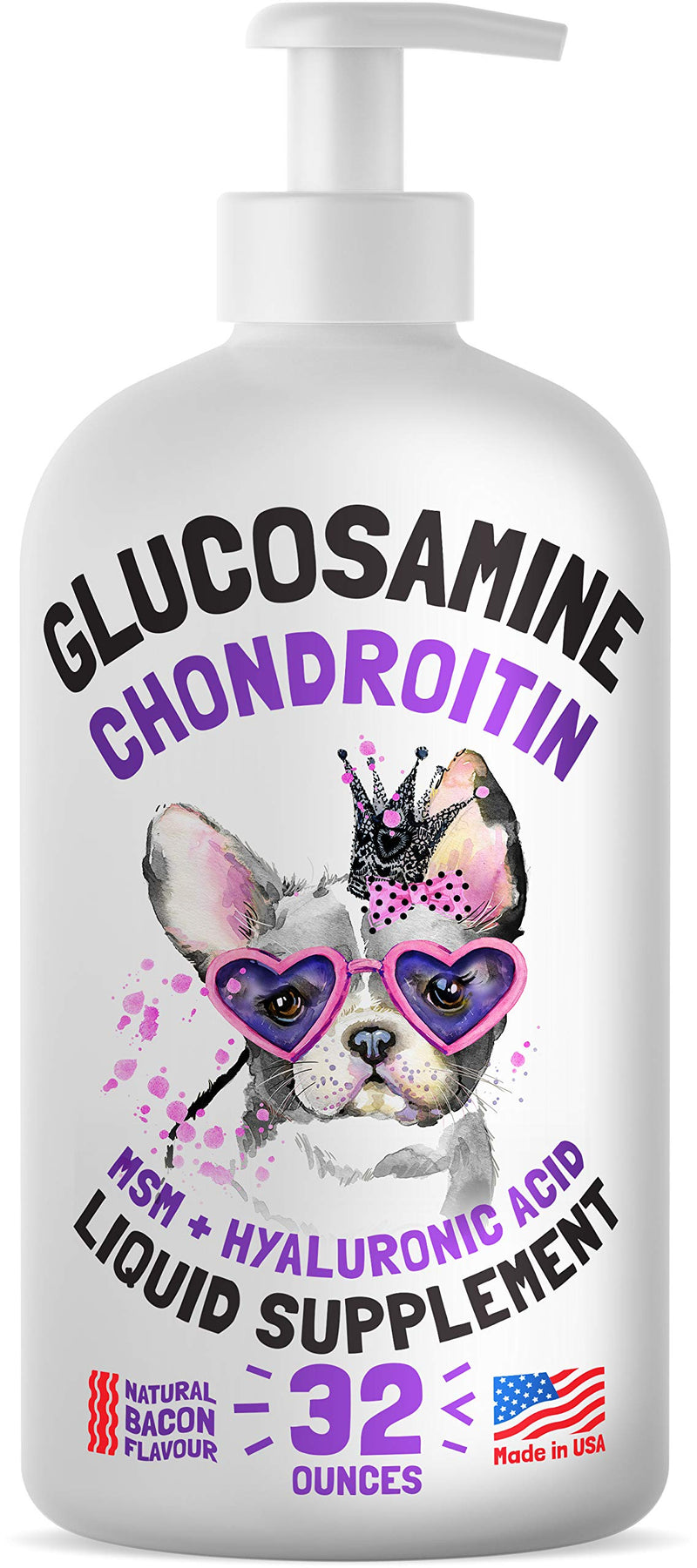 Liquid Glucosamine for Dogs Bacon Flavour Chondroitin, MSM & Hyaluronic Acid K9 Supplement Hip and Joint Formula Advanced Mobility Joint Pain Relief Senior Advanced Supplement for All Breeds 32 oz 32oz - PawsPlanet Australia