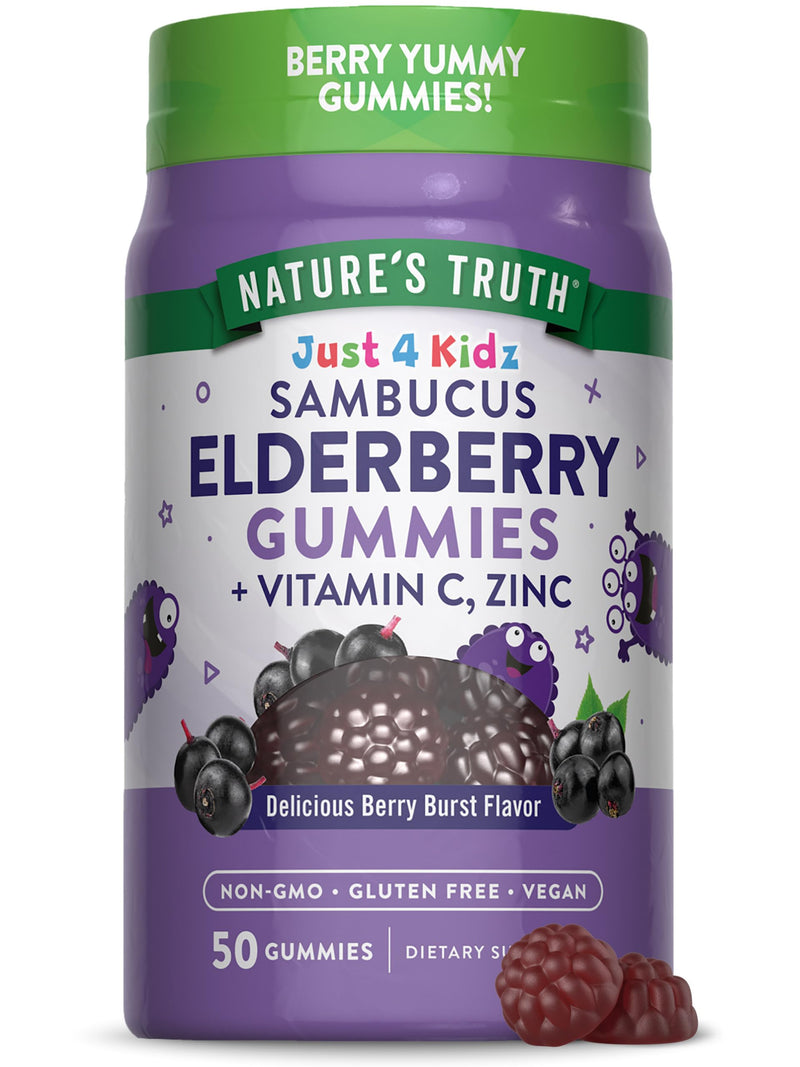 Nature's Truth Kids Elderberry Gummies | 50 Count | with Zinc and Vitamin C | Vegan, Non-GMO & Gluten Free Supplement 50 Count (Pack of 1)