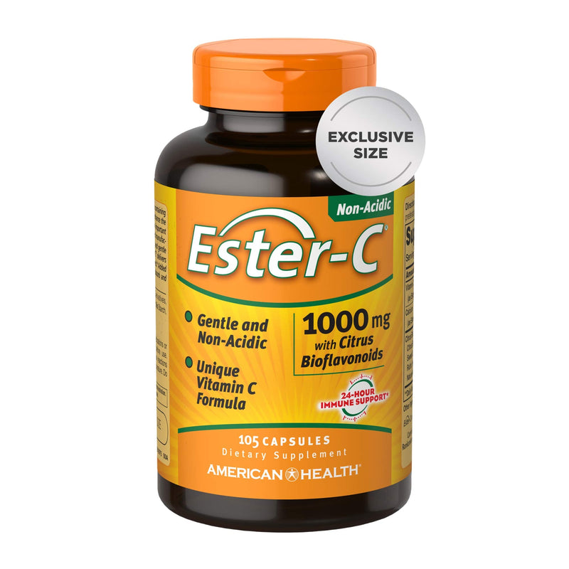 American Health Ester-C 1000 mg with Bioflavonoids Capsules 24Hour Immune Support Gentle on Stomach NonAcidic Vitamin C NonGMO Gluten-Free Servings, Citrus, 105 Count 105 Count (Pack of 1)