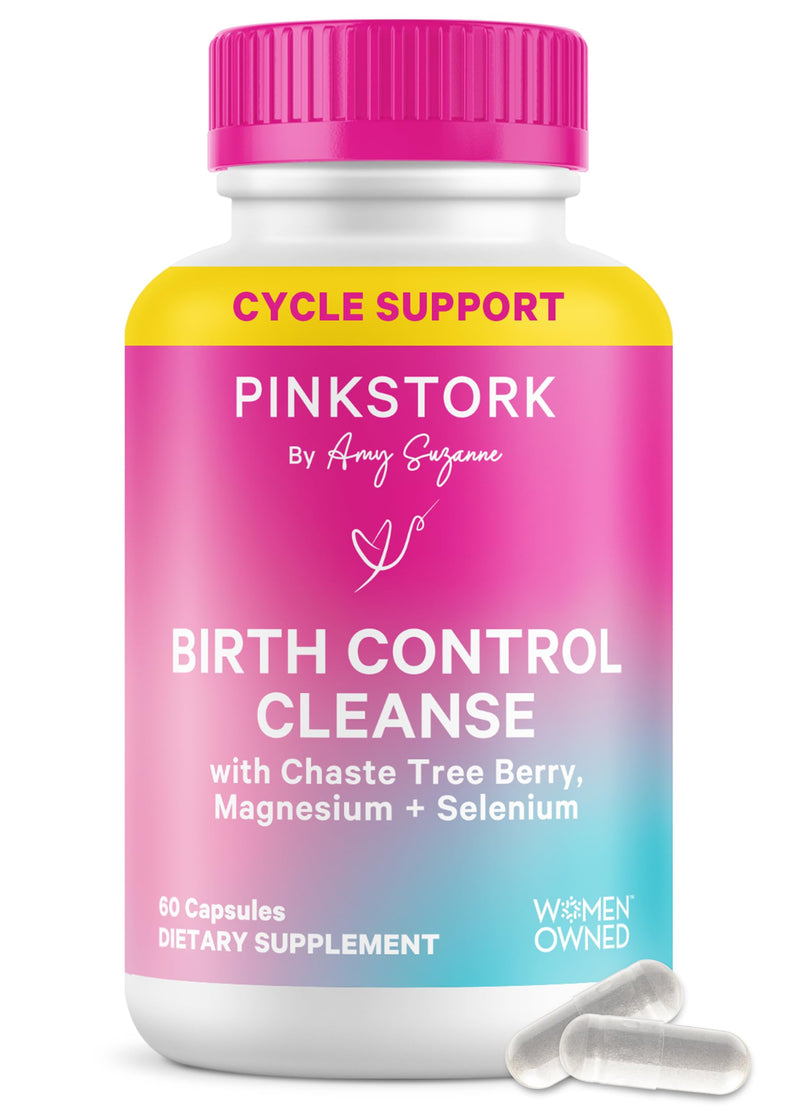 Pink Stork Birth Control Cleanse to Support Hormone Balance, with Chaste Tree Berry (Vitex), Magnesium, and Selenium, Period Support for Conception, Fertility Supplements for Women - 60 Capsules
