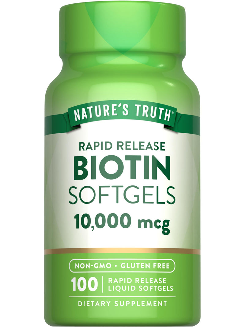 Nature's Truth Biotin 10,000mcg | Rapid Release Softgels | 100 Count | Non-GMO & Gluten Free Supplement