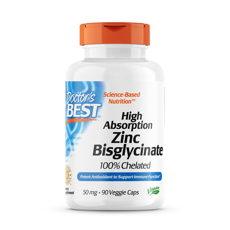 Doctor's Best High Absorption Zinc Bisglycinate 50mg High Potency Supporting Enhancing Immune System Antioxidant VC, 90 Count Unflavored 90 Count (Pack of 1) - BeesActive Australia