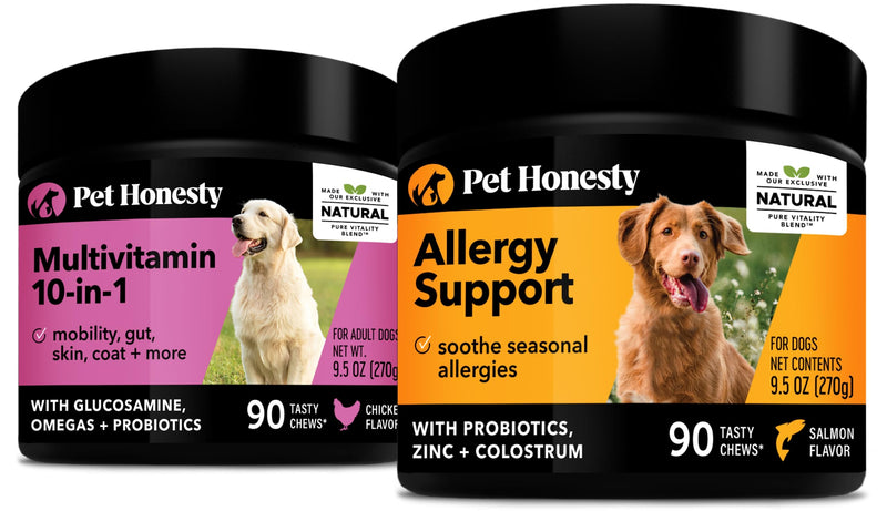 PetHonesty 10 in 1 Multivitamin + Allergy Support Soft Chew Supplement Bundle - Skin & Seasonal Pollen Allergies - Itch Relief for Dogs - Joint, Digestive, Heart, Skin, Coat & Immune Support Vitamin - PawsPlanet Australia