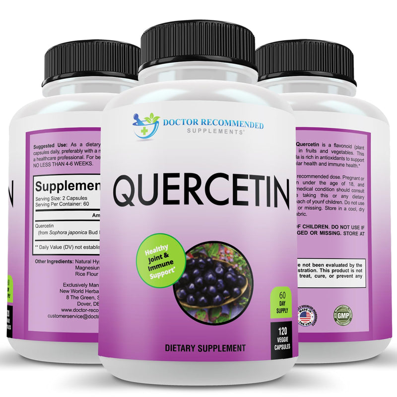 DOCTOR RECOMMENDED SUPPLEMENTS Quercetin 1000mg Per Serving - 120 Veggie Capsules, Vitamin Supplement, 60 Day Supply, (Vegan and Non-GMO) 120 Count (Pack of 1)