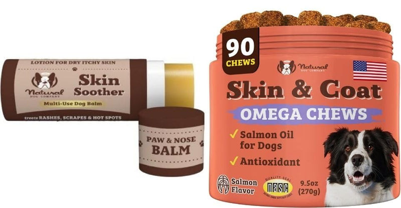 Natural Dog Company Skin & Coat Essentials Bundle, Skin & Coat Supplement + Skin Soother Healing Balm, Promotes Healthy Skin & Coat and Relieves Dry, Itchy Skin - PawsPlanet Australia