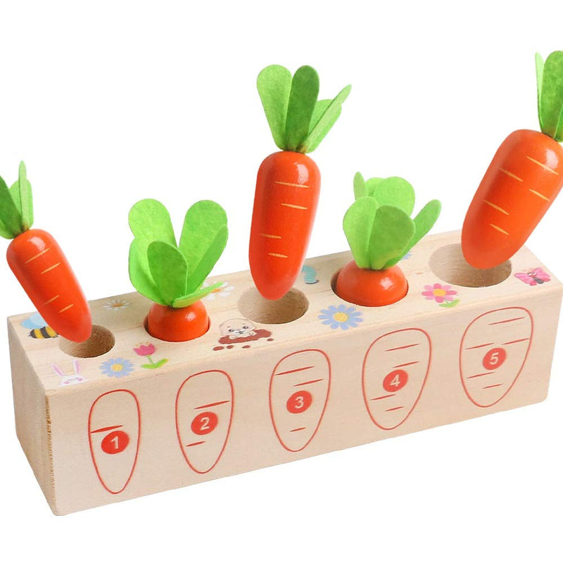 Wooden Montessori Toys for 1 2 3 Years Old Boys and Girls Shape Matching Puzzle Carrot Harvest Game Developmental Educational Birthday Gifts for Baby Toddlers 1-3, Great Fine Motor Skill 12 Months Farm 2 Digital Carrot - BeesActive Australia