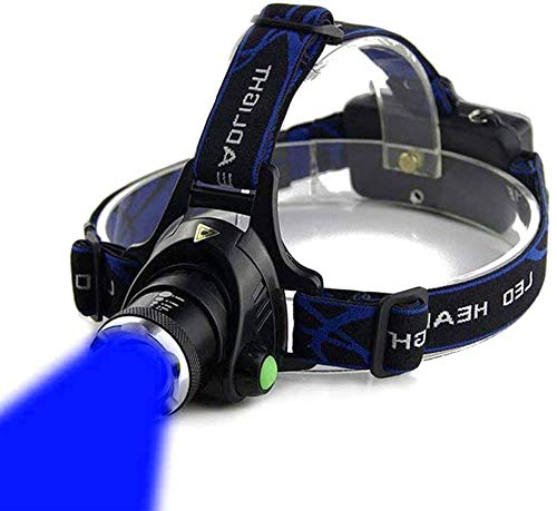 Blue Light Headlamp, 3 Mode Blue LED, Zoomable, Adjustable Focus, Fishing, Hunting, Outdoor Activities