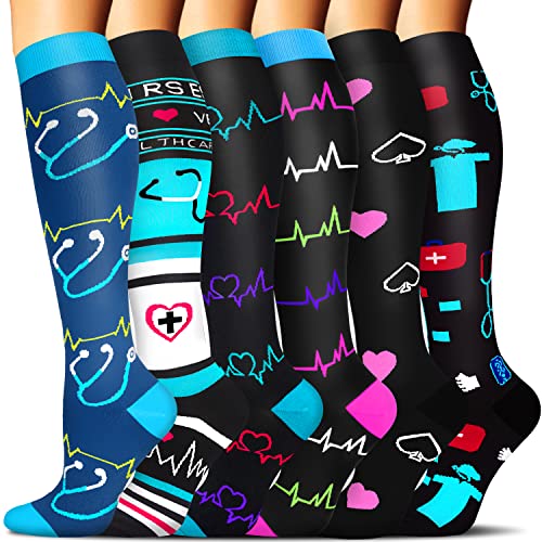 Sooverki Compression Socks for Women & Men 6 Pairs is Best Supportive Knee High Stockings for Circulation, Travel, Nurses 01 Assorted 1 Large-X-Large
