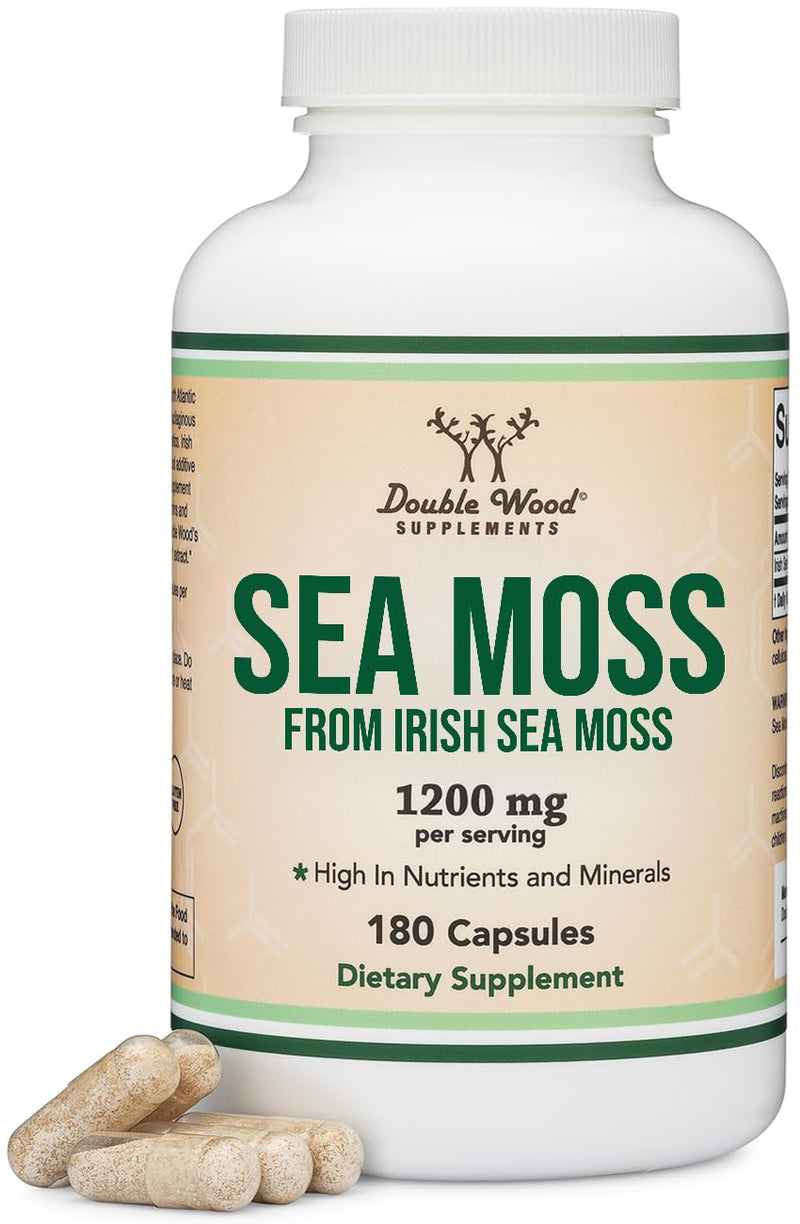 Irish Sea Moss 1,200mg, Thyroid, Immune + Gut Support, Iodine, 180 Capsules | Thyroid, Immune + Gut Supplement, Rich in Iodine + 90+ Trace Minerals, No Bladderwrack or Burdock, 3-Month Supply, Non-GMO